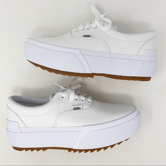 white leather platform vans